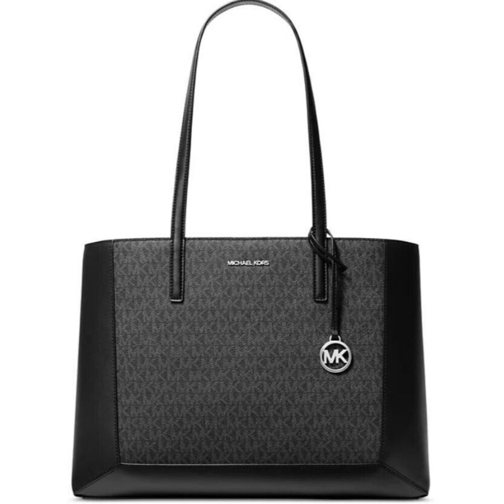 MICHAEL KORS Sallie monogram logo East West women's large tote - Black & Silver